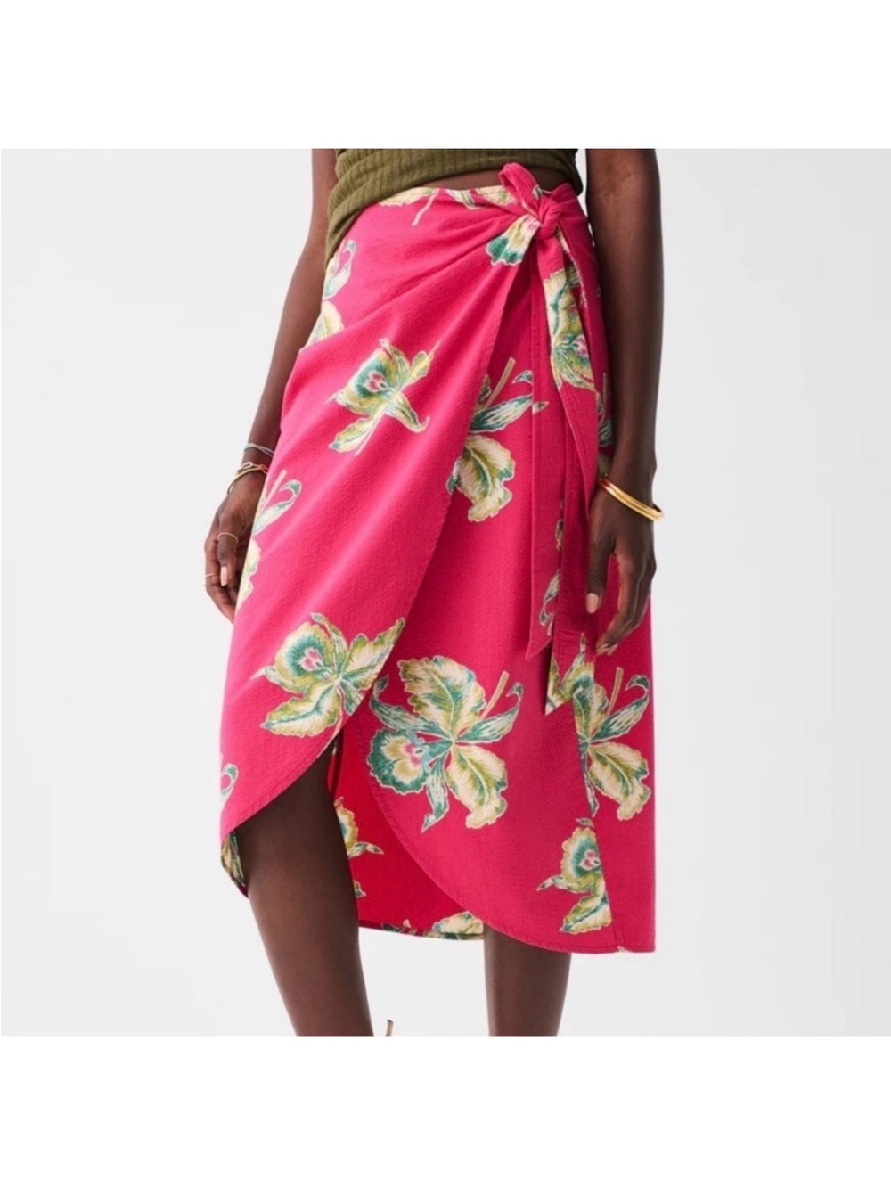 Faherty Pacifca Seersucker Wrap Midi Skirt Size S Tropical Cruise